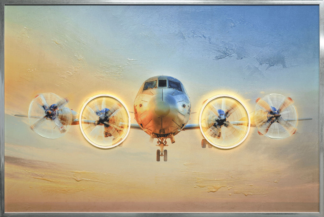 "Aviation Glow" Hand-Embellished LED In Frame - Metallic / Multicolor