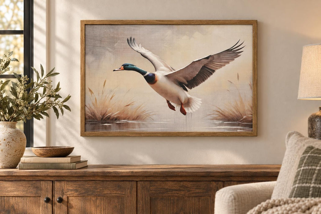 Marshland Flight II - 30 X 20 - Hand-Embellished Canvas In Frame - Beige