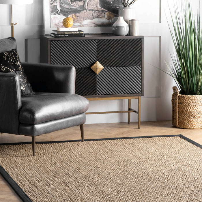 Elijah Seagrass with Border Area Rug: Beige / Round / 6'