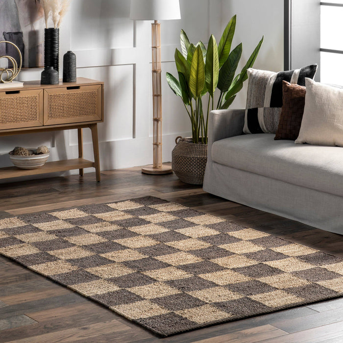 Christana Traditional Checkered Jute Area Rug: Ivory / Rectangle / 6' x 9'