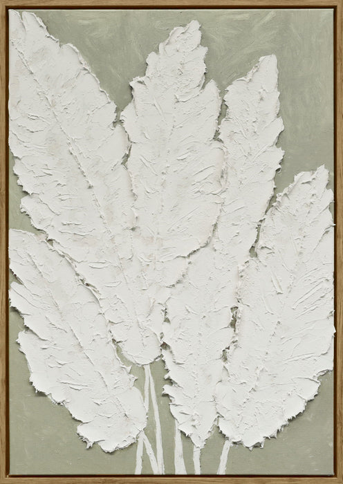 "Textured Foliage II" Hand-Embellished Canvas In Frame - Gray / White / Wood