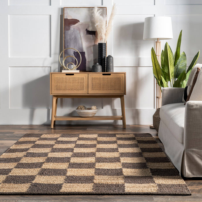 Christana Traditional Checkered Jute Area Rug: Ivory / Rectangle / 6' x 9'