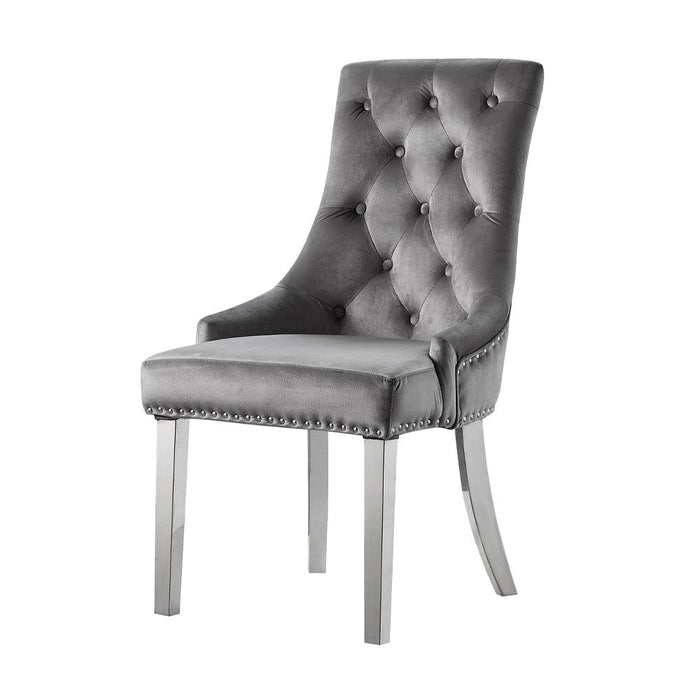 Satinka - Side Chair Set of 2) - Gray Fabric & Mirrored Silver