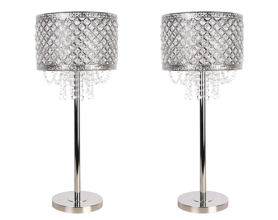 "Crystal Elegance II" Metal Table Lamp (Set of 2) - Polished Nickel / Clear Crystal