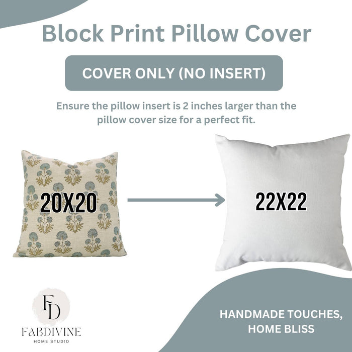 Boho Decor Block Print Linen Blend Pillow Cover - Rishi: Linen Blend / One Side / 18X18