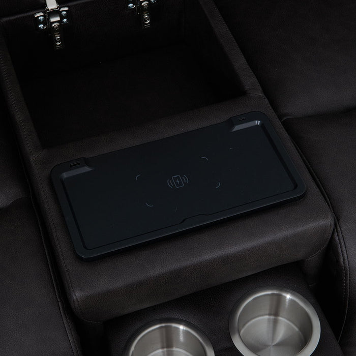 Wendell - Power Motion Loveseat With Console, Wireless Charger, Storage, USB & LED - Dark Gray