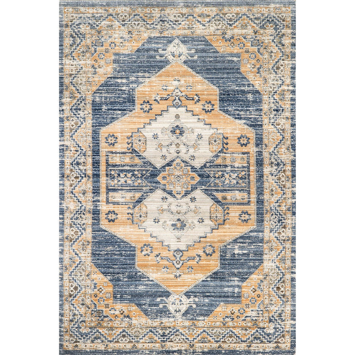 Zazie Traditional Machine Washable Indoor/Outdoor Area Rug: Blue / Rectangle / 4' x 6'
