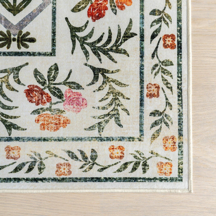 NuLOOM Erina Floral Washable Area Rug: Ivory / Rectangle / 5' x 8'