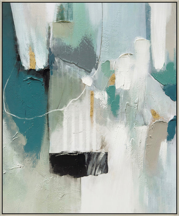 "Oceanic Whispers I" Hand-Embellished Canvas In Frame - Blue / Green / Neutral