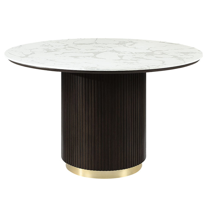 Clayten - Round Dining Table With Marble - White Natural Marble Top & Espresso