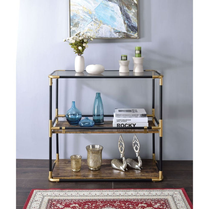 Heleris - Console Table - Smoky Glass Top & Black & Gold