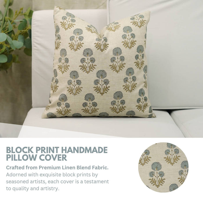 Boho Decor Block Print Linen Blend Pillow Cover - Rishi: Linen Blend / One Side / 18X18