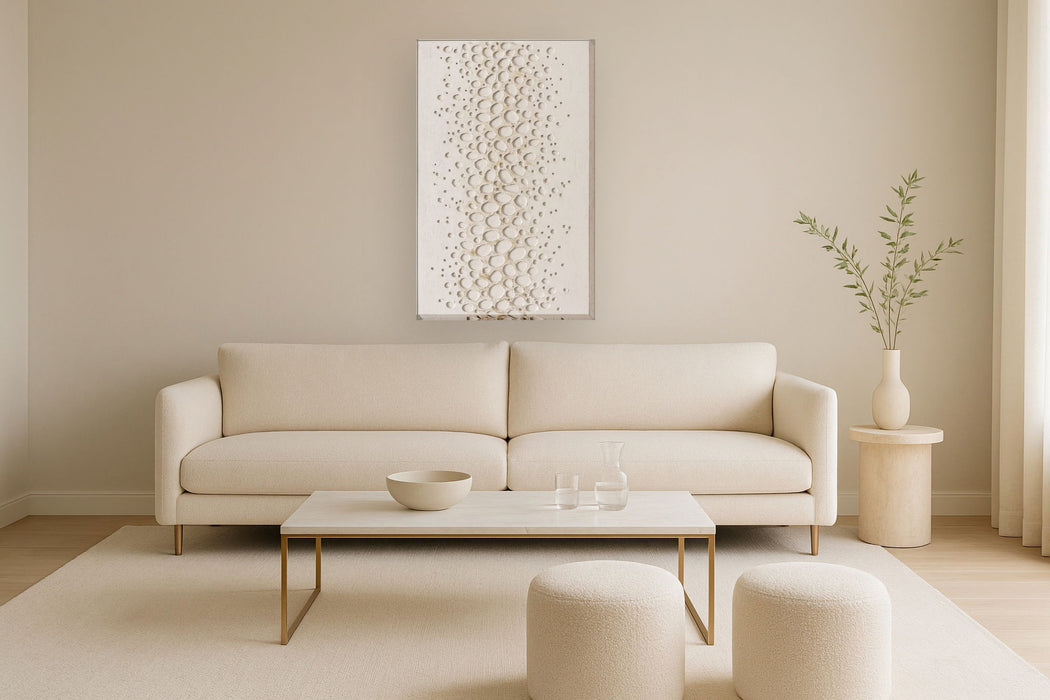 Pebbled Cream Drift - 32" x 47" Framed Wall Art - Beige