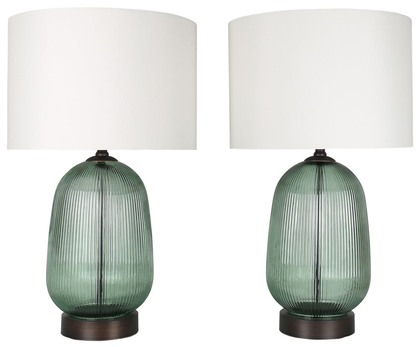 Willow Reverie - 28 X 16 - Ribbed Glass Table Lamp (Set of 2) - Sage Green Ribbed Glass