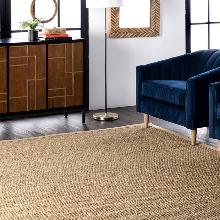 Elijah Seagrass with Border Area Rug: Beige / Round / 6'