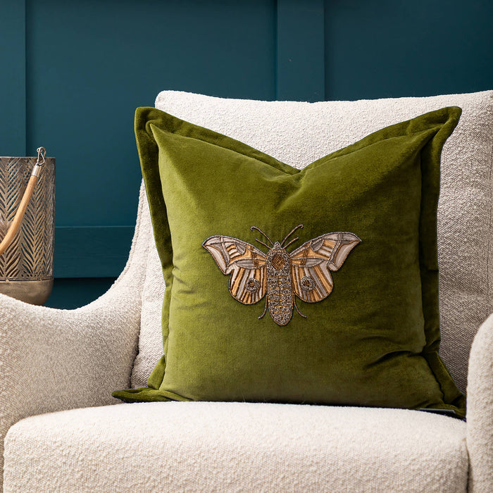 Luna Embroidered Cushion Green: Green / Feather Filled / 50 x 50cm