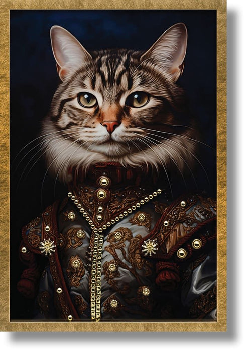 Noble Tabby Portrait - 17" x 25" Framed Wall Art - Dark Brown