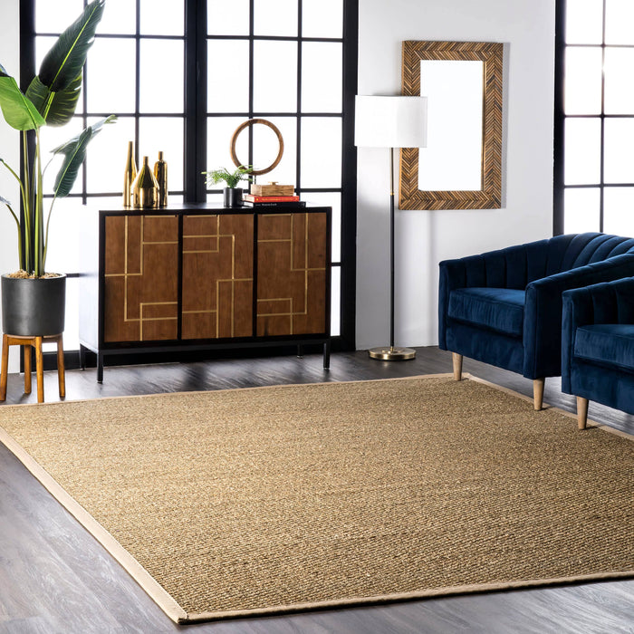 Elijah Seagrass with Border Area Rug: Beige / Round / 6'