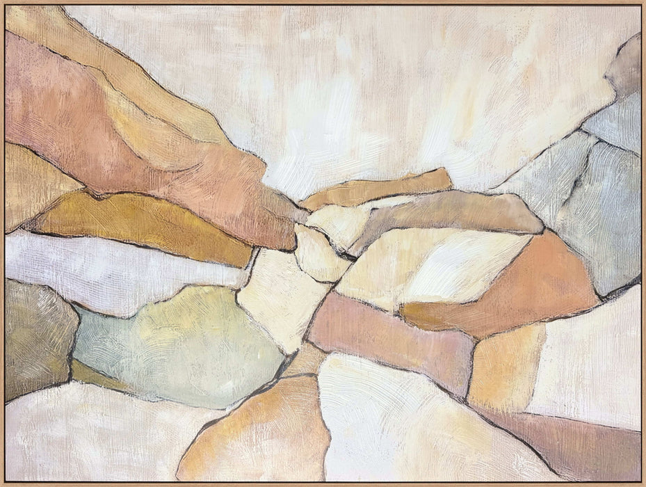 Sunwashed Strata - 48 X 36 - Hand-Embellished Canvas In Frame - Cream