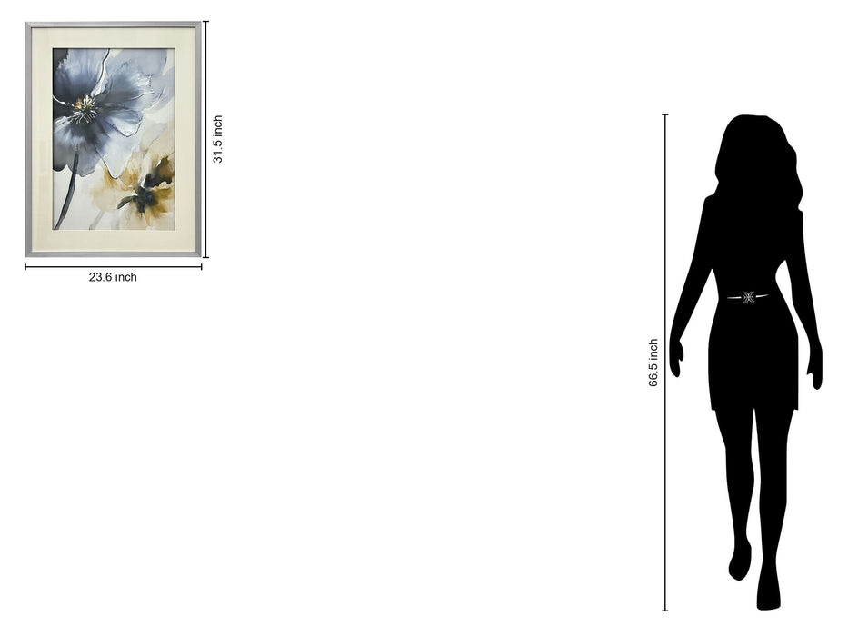 "Ethereal Blossom I" Hand-Embellished Framed Under Acrylic - Silver / White