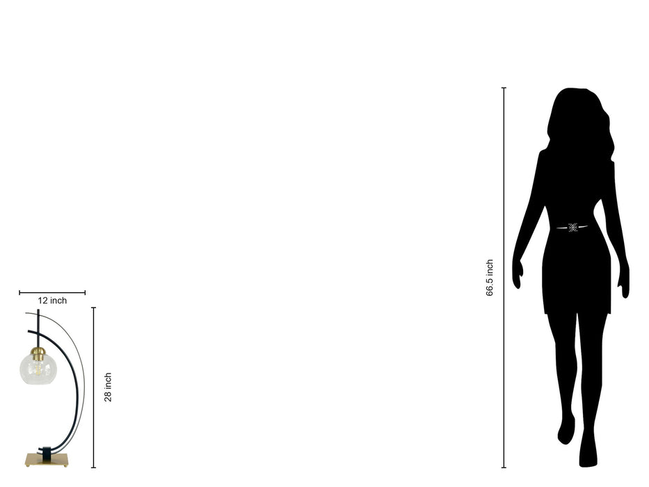 "Eclipse Aura" Metal Table Lamp With Glass Globe (Set of 2) - Matte Black / Gold / Clear Glass