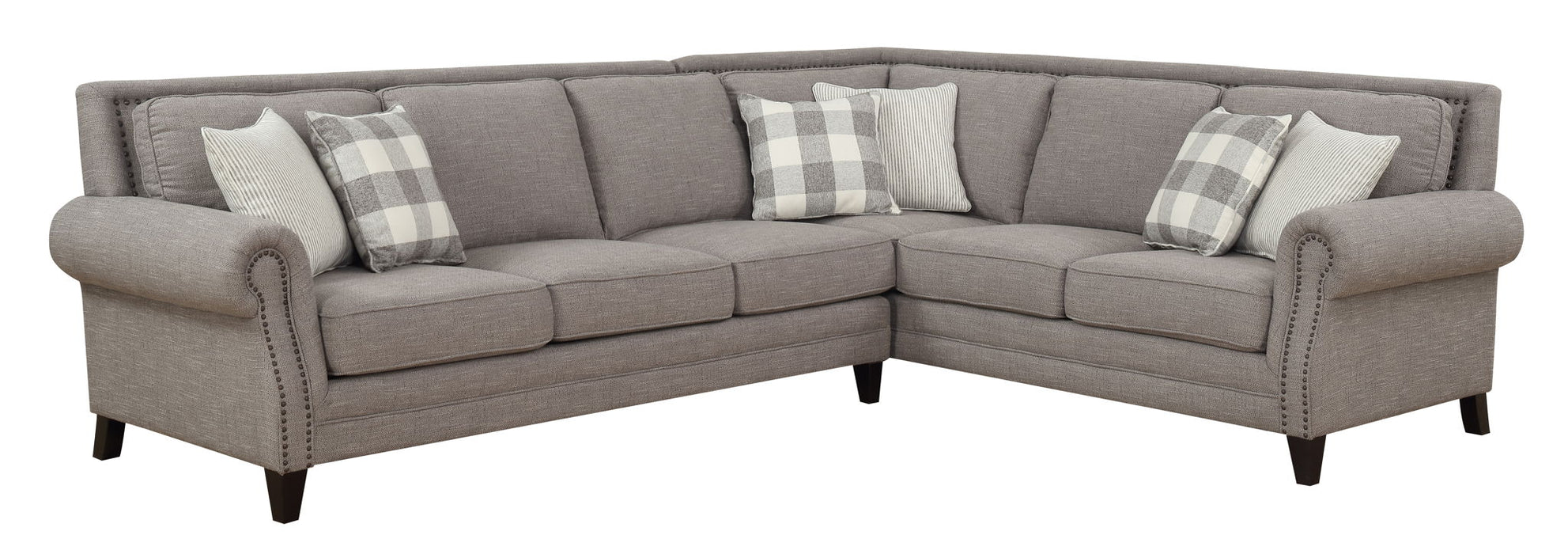 Willow Creek - Sectional With Rolled Arms, Turned Feet, And Nailhead Trim - Pebble Brown