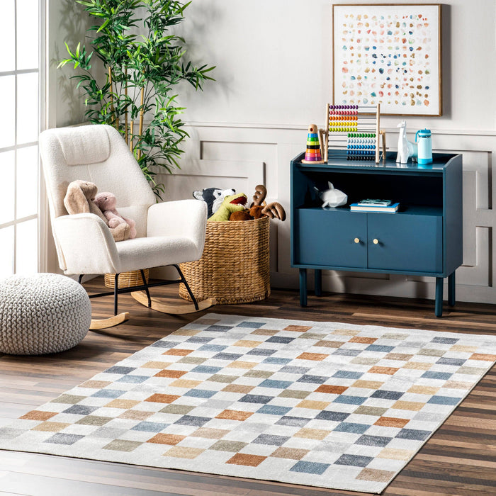 Naya Checkered Machine Washable Area Rug: Beige / Rectangle / 7' 10" x 10'
