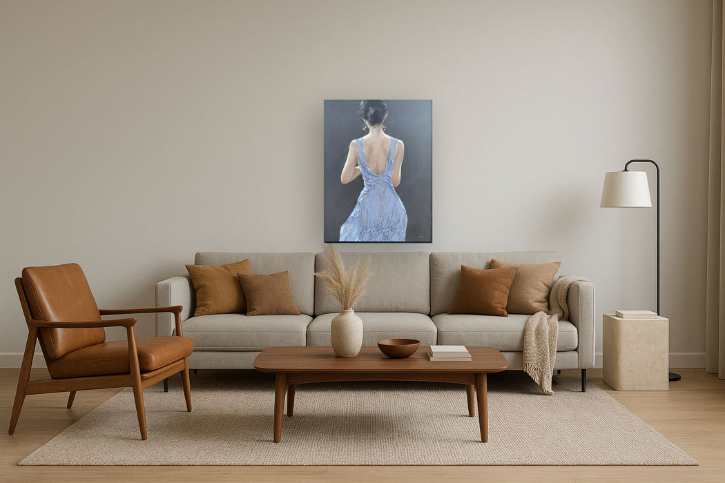 Lace Reverie - 40" x 30" Framed Wall Art - Blue