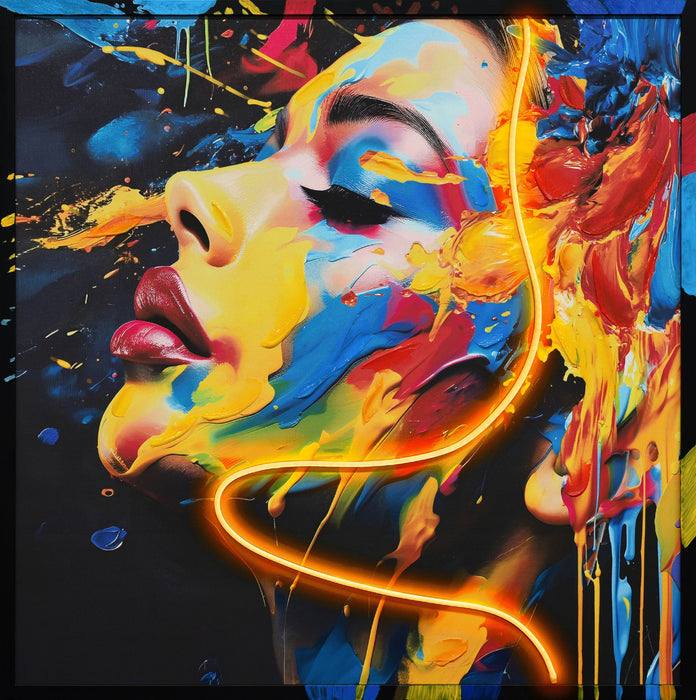 "VIVid Visage" Hand-Embellished LED In Frame - Black / Multicolor