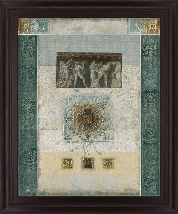 Verdant Fresco Geometry - 28" x 34" Framed Wall Art - Beige