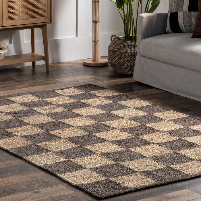 Christana Traditional Checkered Jute Area Rug: Ivory / Rectangle / 6' x 9'