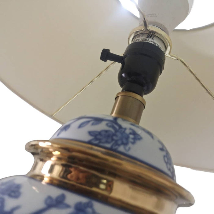 Ceramic Chinoiserie Floral Birds Table Lamp - Blue, 19 in.