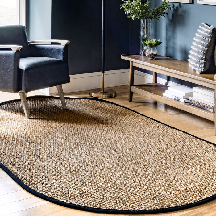 Elijah Seagrass with Border Area Rug: Navy / Rectangle / 5' x 8'