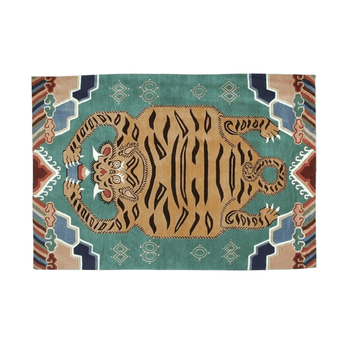 Green Oriental Tiger Hand Tufted Wool Rug: 4' x 6'