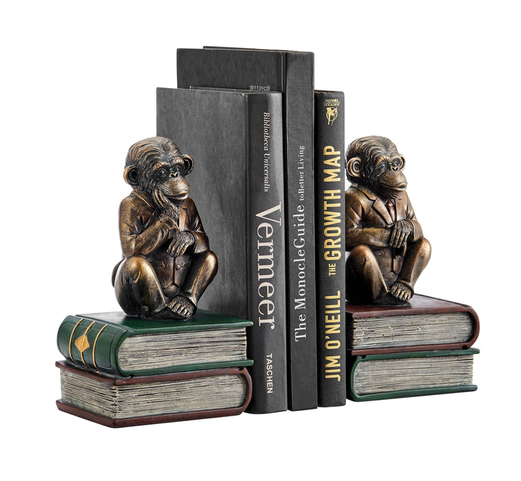 Monkeys on Books Polyresin Antique Finish Bookend Set of 2