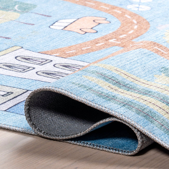 Chalea Kids Town Machine Washable Area Rug: Blue / Rectangle / 5' x 8'