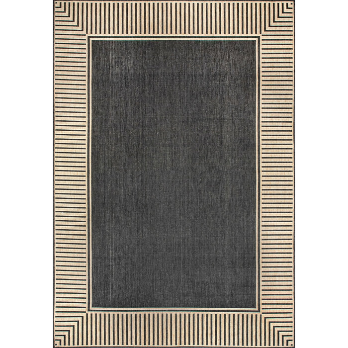 Asha Simple Border Indoor/Outdoor Area Rug: Dark Grey / Runner / 2' x 8'