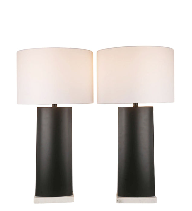 Monolith Aura Metal & Marble Table Lamp (Set of 2) - Matte Black / White Marble