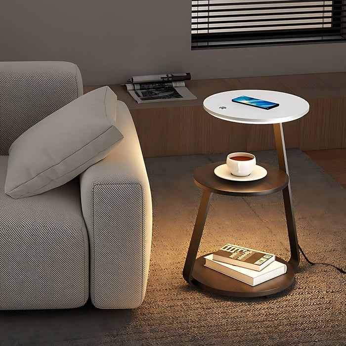 Smart 3-Tier Nightstand with Integrated LED Light: Walnut