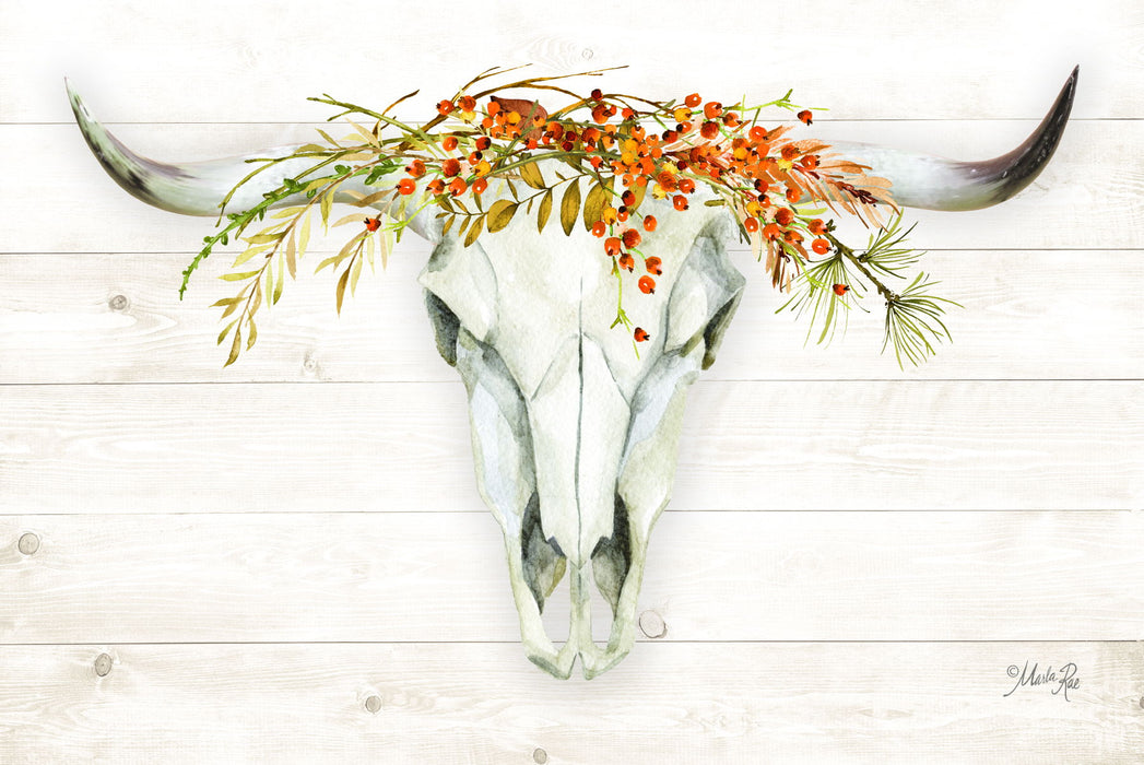 Framed Small - Fall Steer Skull By Marla Rae - Beige