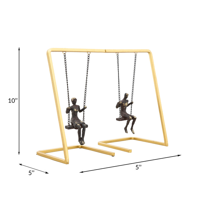 Metal Swinging Figures Bookends Set of 2 - Gold, 10 in.