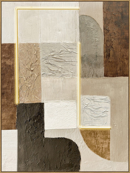 Earthen Circuit I - 35 X 47 - Hand-Embellished Neon Canvas In Frame - Beige
