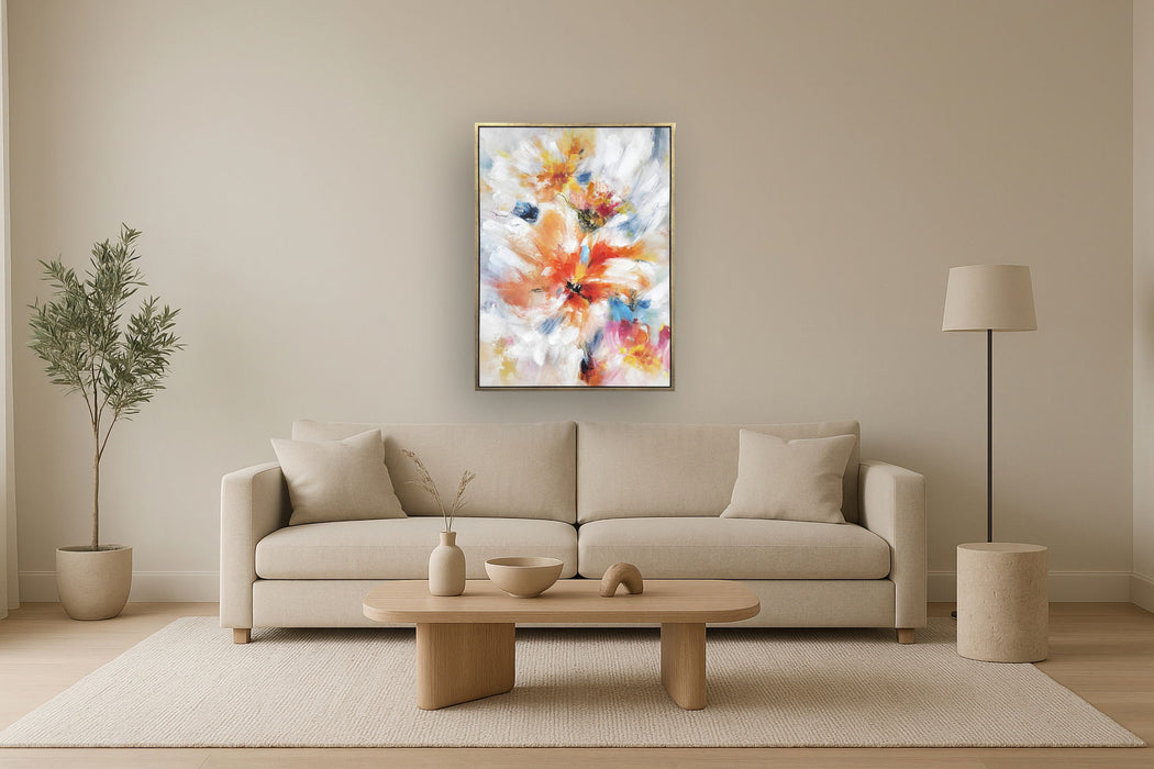 Radiant Petal Dance - 35" x 47" Framed Wall Art - Orange