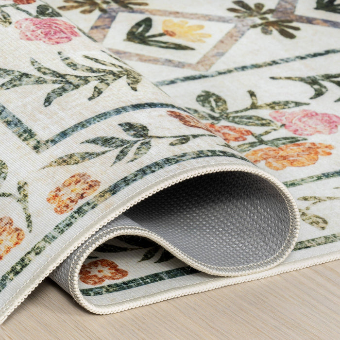 NuLOOM Erina Floral Washable Area Rug: Ivory / Rectangle / 5' x 8'