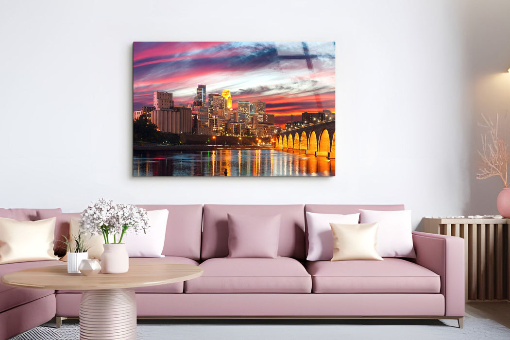 Minneapolis Cotton Candy Sky Tempered Glass With Foil - Pink / Orange