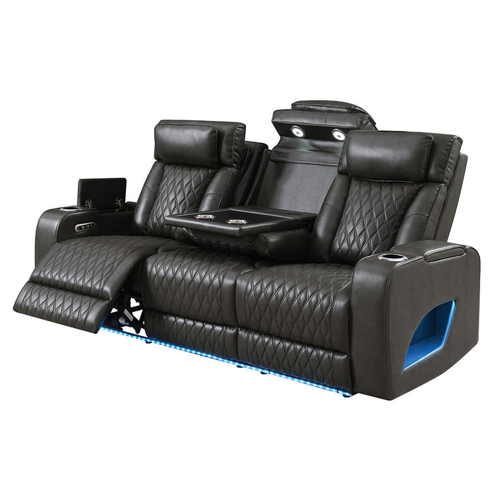 Taddeo - Power Motion Sofa With Power Headrest, USB, Wireless Charger, LED & Reading Light - Dark Gray
