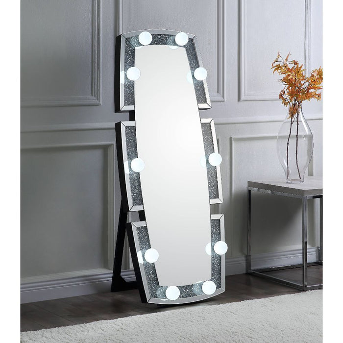 Noralie - 63" X 26" Floor Mirror With Faux Diamonds - Mirrored