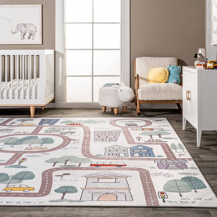 Chalea Kids Town Machine Washable Area Rug: Blue / Rectangle / 5' x 8'