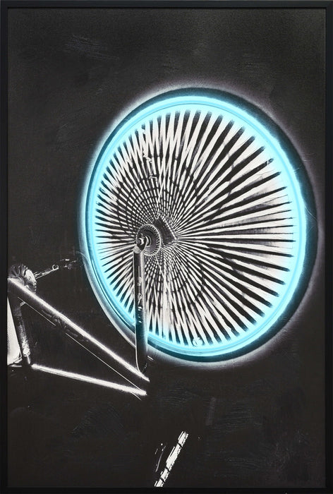 Chromatic Spokes - 32 X 48 - Hand-Embellished Color Changing Neon Canvas - Black