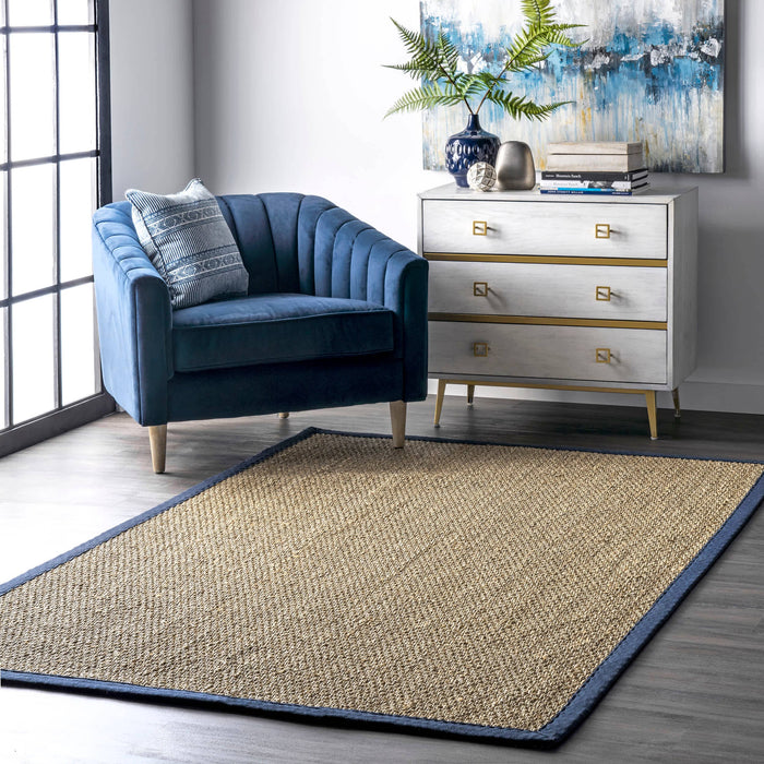 Elijah Seagrass with Border Area Rug: Beige / Round / 6'